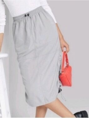 wild fable Light Gray Drawstring Midi Skirt with Side Slit